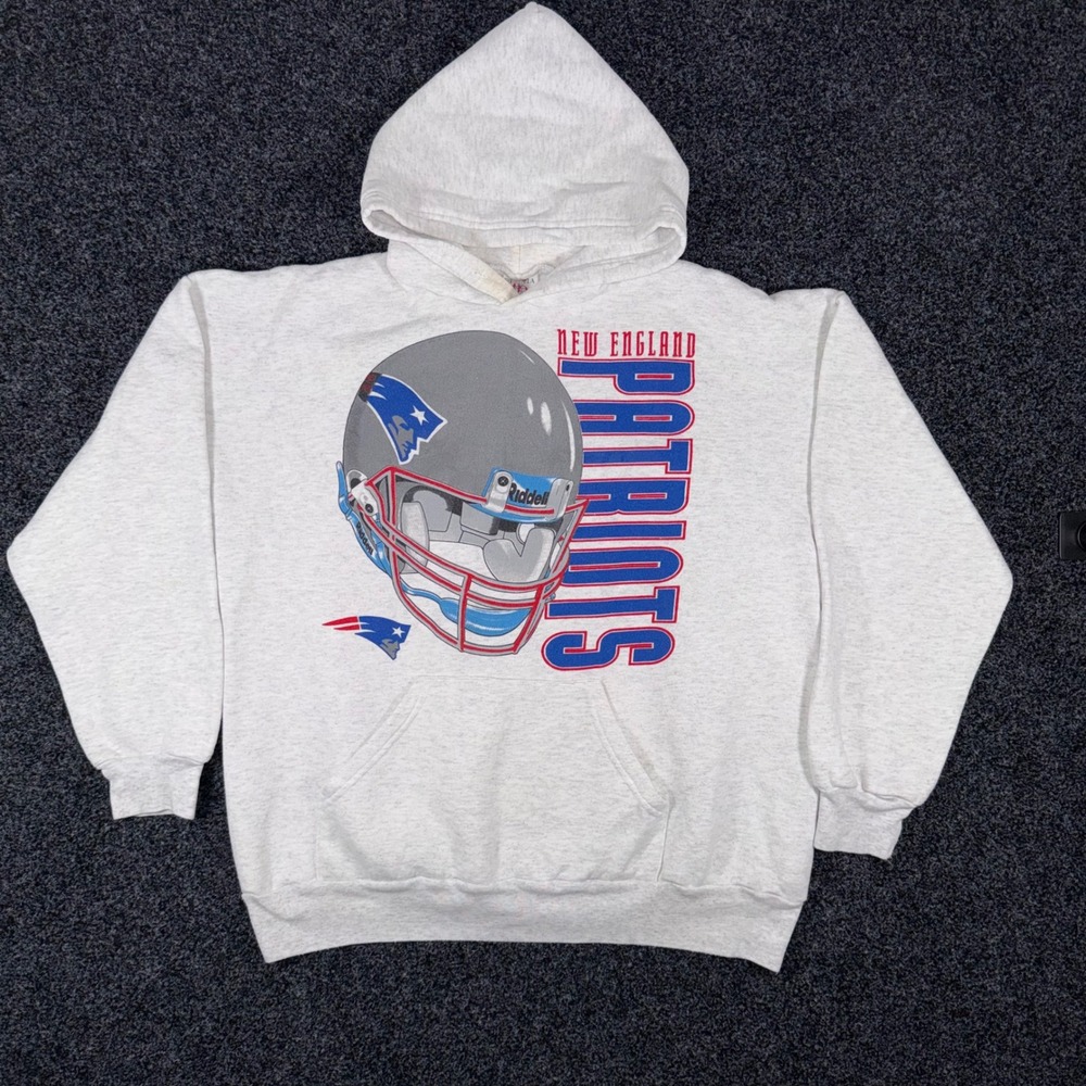 Vintage New England Patriots Hoodie XL Grey NFL Football Made in USA Georgia